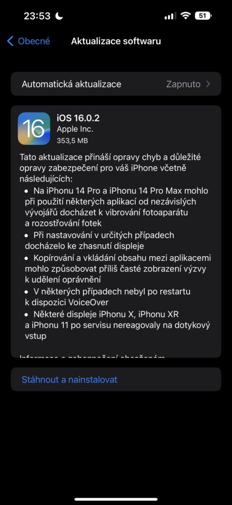 iOS 16, aktualizace