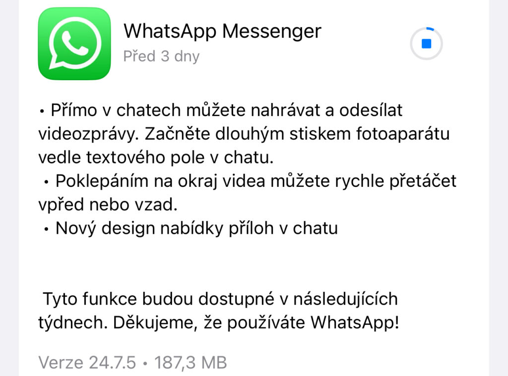 Seznam novinek WhatsApp