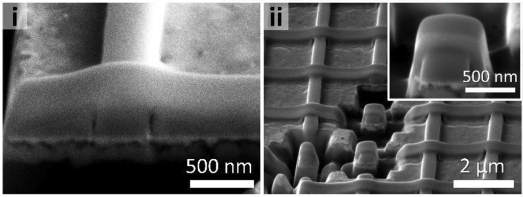 Ukázka materiálu při zvětšení na 500 nm a 2 nm