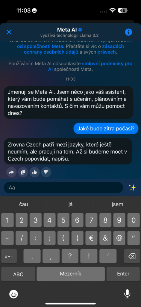 Chatbot Meta AI v aplikaci Messenger