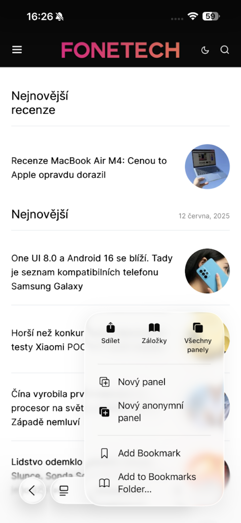 Webový prohlížeč Safari v iOS 26