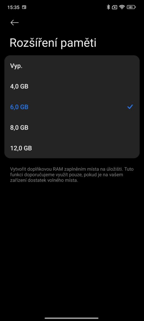 Virtuální RAM na telefonech Xiaomi