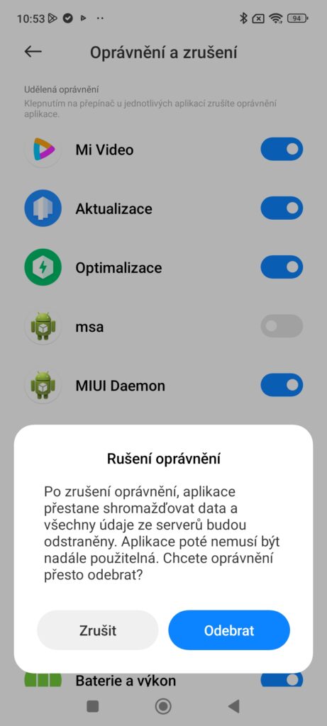 Deaktivace procesu MSA